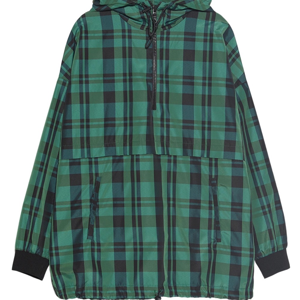 Zara Green and Black Plaid Hooded Jacket 1971/222/031 size L